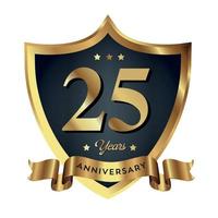 25th Anniversary Celebrating text company business background with numbers. Vector celebration anniversary event template dark gold red color shield