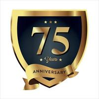 75th Anniversary Celebrating text company business background with numbers. Vector celebration anniversary event template dark gold red color shield
