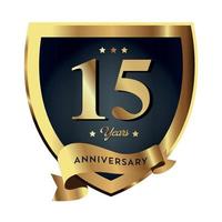 15th Anniversary Celebrating text company business background with numbers. Vector celebration anniversary event template dark gold red color shield