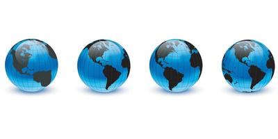 Earth globes 3D blue and black set, different views vector