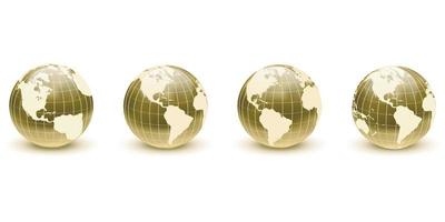 Earth globes 3D golden set, different views