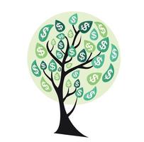 árbol de dinero coloreado, dependencia del concepto plano de crecimiento financiero. ilustración vectorial. vector