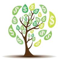 árbol de dinero coloreado, dependencia del concepto plano de crecimiento financiero. ilustración vectorial. vector