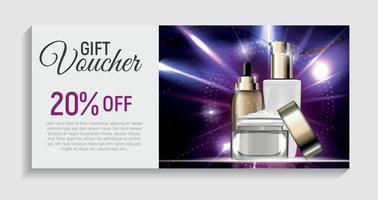 Gift Voucher  with Design Cosmetics Product  Template Background. 3D Realistic Vector Iillustration