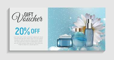 Gift Voucher  with Design Cosmetics Product  Template Background. 3D Realistic Vector Iillustration