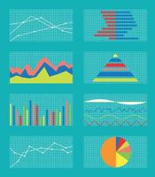 conjunto de gráficos y tablas. datos y estadísticas, infografías informativas. ilustración vectorial. vector