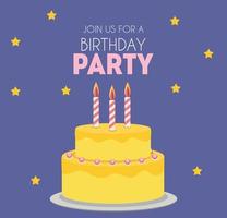 invitación de fiesta de cumpleaños con lindo pastel. ilustración vectorial vector