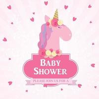 baby shower con invitación de unicornio. ilustración vectorial vector