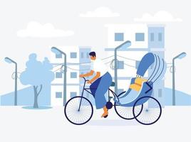Tirador de rickshaw en el vector de concepto de ilustración de la ciudad