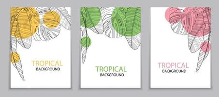 Abstract tropical banana and monstera palm leaves tropical background. Vector Illustration