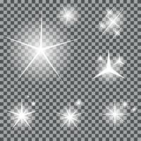 conjunto de estrellas de luz brillantes con destellos ilustración vectorial vector