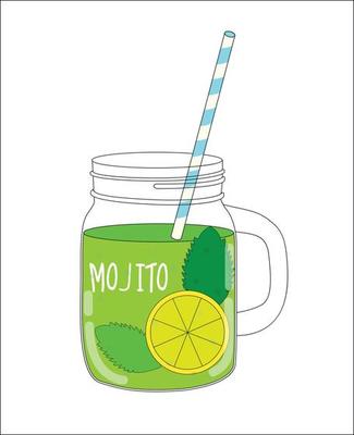 Fresh Mojito with Lemon and Mint.  Vector Illustration