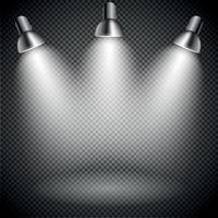Bright with Lighting Spotlights Lamp with Transparent Effects on a Plaid Dark Background. . Empty Space for Your Text or Object vector