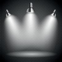 Bright with Lighting Spotlights Lamp with Transparent Effects on a Plaid Dark Background. . Empty Space for Your Text or Object vector