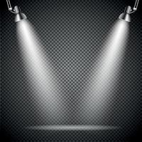 Bright with Lighting Spotlights Lamp with Transparent Effects on a Plaid Dark Background. . Empty Space for Your Text or Object vector