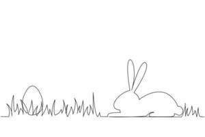 Easter bunny and Easter egg drawn with one line. vector