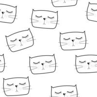 Cute Handdrawn Cat Seamless Pattern Vector Illustration