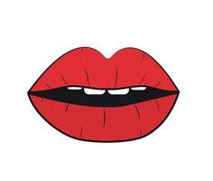 Open Red Lips Pop Art Background On Dot Background Vector Illustration