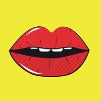 Open Red Lips Pop Art Background On Dot Background Vector Illustration