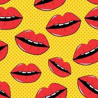 Lips Seamless Pattern Background in Pop Art Style Vector Illustration