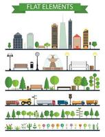 Flat City, Park, Forest, Road Elements vector