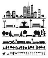 Silhouette City, Park, Forest, Road  Elements vector