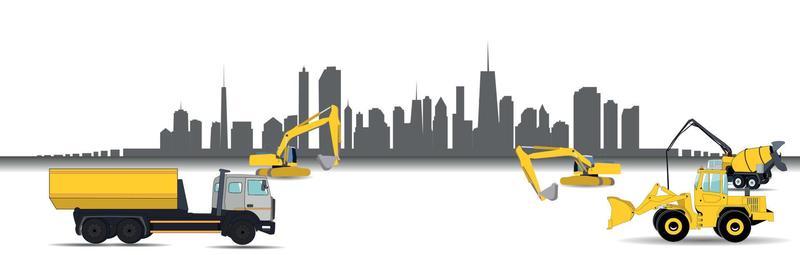 Construction Machinery in the City. Vector Illustration.