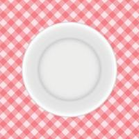 White Plate on a Checkered Tablecloth Vector Illustration