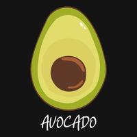 Ripe juicy green avocado fruit in flat style on black background. Avocado vector icon. Cartoon vector. Vector graphic. Fruit food concept .