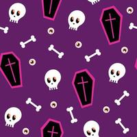 Seamless pattern - halloween coffin and skull. Cartoon seamless pattern vector