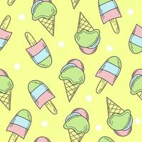 Seamless pattern of color hand drawn Ice cream for design vector