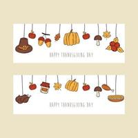 Hand drawn Thanksgiving banner design. Holiday card in doodle style vector