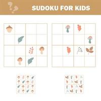 Sudoku with pictures is education game. Autumn theme. vector