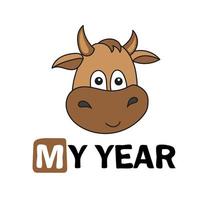 Cute cartoon bull. Baby bull, symbol of 2021 for print vector