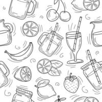 Cute cartoon hand drawn background of summer cocktails and lemonade vector