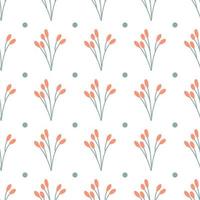 Autumn minimalistic pattern on white. Branch with red berries. Seamless pattern vector