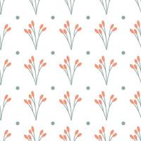 Autumn minimalistic pattern on white. Branch with red berries. Seamless pattern vector