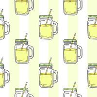 Seamless pattern with mason jar. Yellow summer lemonade vector