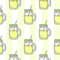 Seamless pattern with mason jar. Yellow summer lemonade vector