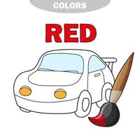 aprende los colores. libro para colorear con coche. página para niños vector