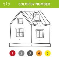 Color cute cartoon country house by numbers. Educational game for kids. vector