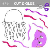 Cut and glue - jellyfish. Color paper application game. Educational paper game vector