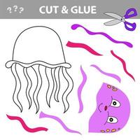 Cut and glue - jellyfish. Color paper application game. Educational paper game vector