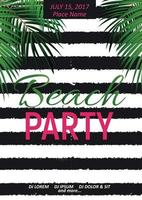 Summer Night Beach Party Poster. Tropical Natural Background  with Palm. Vector Illustration