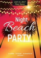 Summer Night Beach Party Poster. Tropical Natural Background  with Palm. Vector Illustration