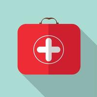 Red Medical Bag with a Cross in Modern Flas Design with Long Shadow Vector Illustration