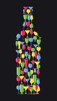 Botella de vino de la ilustración de vector de silueta de vidrio alcohólico