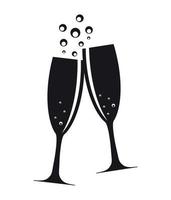 Two Glasses of Champagne Silhouette Vector Illustration
