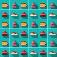 Birthday Cake Flat Icon Seamless Pattern Background for Your Design, Vector Illustration