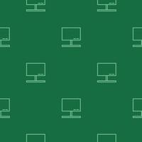 Icono de monitor de computadora de línea aislado de patrones sin fisuras sobre fondo verde vector